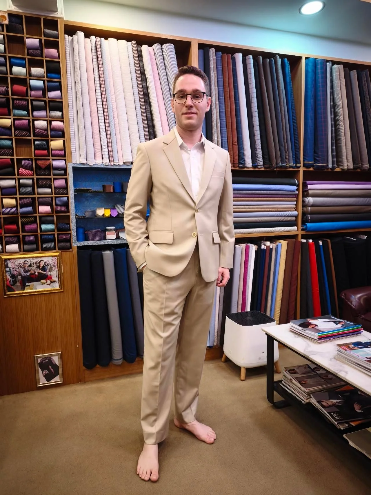 Custom beige suit tailored in Chiang Mai by Keck Custom Tailor